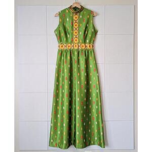 Vintage 70s Emilio Borghese high neck printed sheath maxi dress